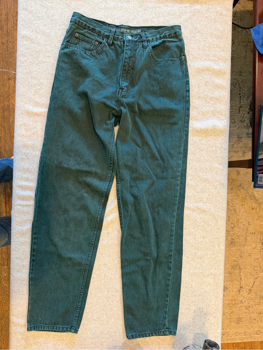Vintage Stefano Man Men's Green Dark Wash Denim Jeans Tapered Relaxed High Rise